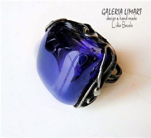 super pierścień z ręcznie przetopionego szkła kobaltowego